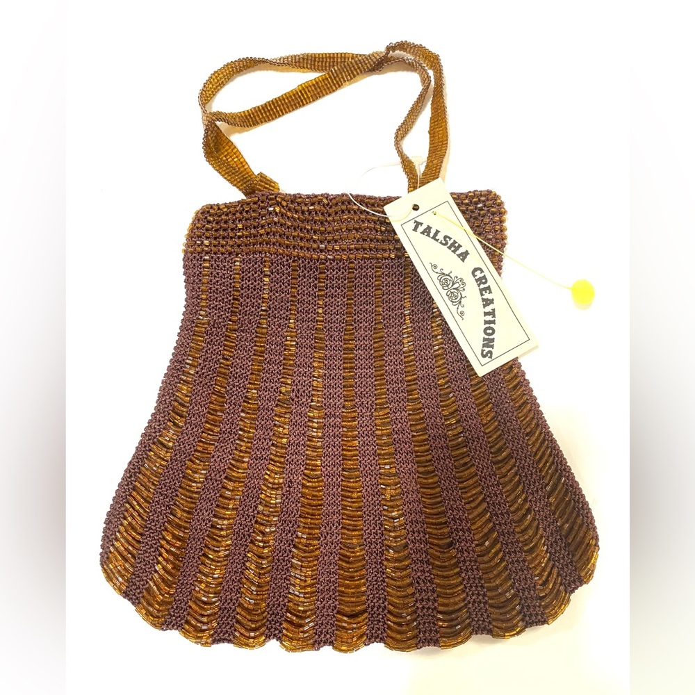 Vintage Talsha Creations Beaded Bag Gold & Brown